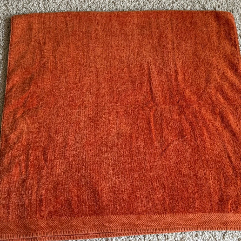 Vintage Orange Bath Towel with Cream Butterfly